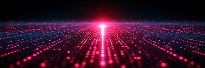 futuristic digital data stream with neon pink lights in dark background