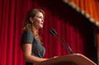 © lashkhidzetim - A woman stands at a podium, speaking into a microphone