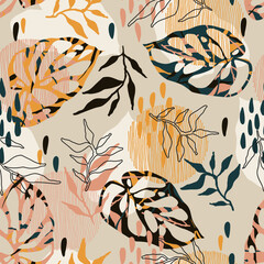 Wall Mural - abstract pattern with tropical leaves. ideal for wallpaper, surface textures, textiles.