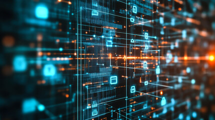 Digital data flow with glowing elements in a futuristic technology setting
