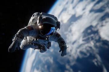Wall Mural - A man in a spacesuit is flying through space