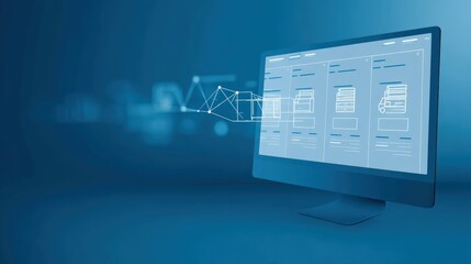 cargo management delivery optimization concept. digital screen displaying wireframe design elements 