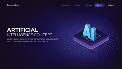 AI concept image featuring a stylized CPU with an AI logo on a dark blue background