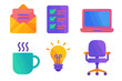 © Zaleman - Creative workspace elements including a laptop, coffee cup, and office chair suitable for productivity and planning