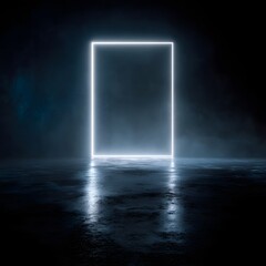 Wall Mural - illuminated neon frame in dark studio space