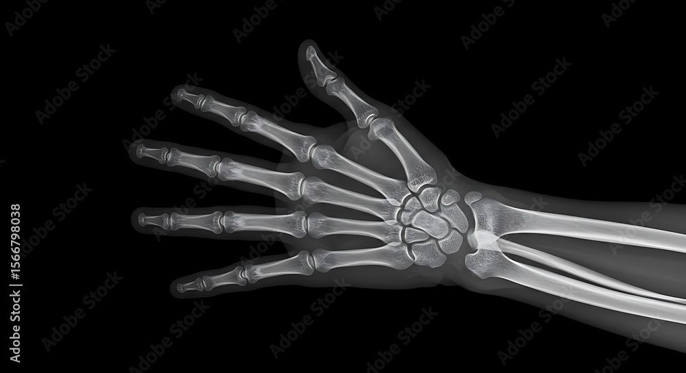 Detailed X-Ray Image of a Human Hand and Wrist, Showing Bones and ...