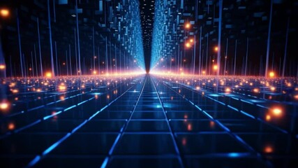 Digital Gateway: A captivating digital pathway leading into an infinite data-filled expanse, showcasing the vibrant world of technology and futuristic innovation.