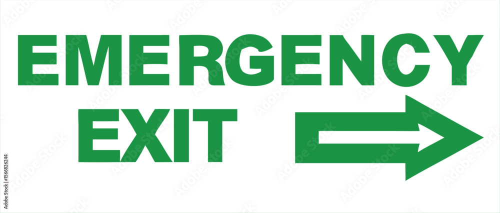 Green emergency exit sign with arrow pointing right, clear text, and ...