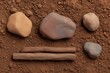 © Tmack - Natural arrangement of rocks and sticks on bed of soil earthy still life