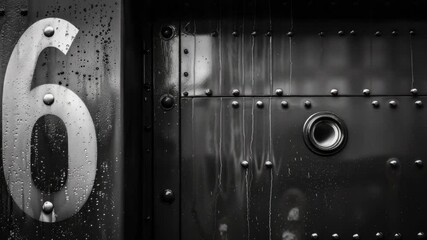 Wall Mural - A close-up shot of a metal door with the number six displayed prominently