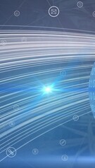 Wall Mural - animation of icons over globe with binary code in navy space