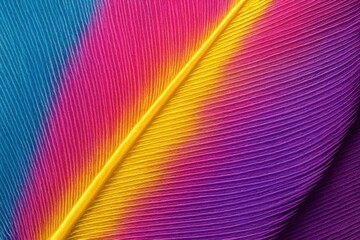 Wall Mural - riga, latvia 05-09-2024 a feather's journey through hues of blue, pink, yellow, and purple
