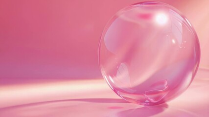 A clear glass object sits on a pink surface, perfect for use in still life photography or product displays