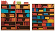© Aura Visuals - Colorful book shelves filled with books in vibrant hues