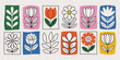 © Md_ratul - Mid-Century Modern Floral Line Art Collection - Botanical Illustrations with Color Blocks