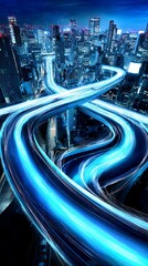 City highway network at night, illuminated by streaks of light.