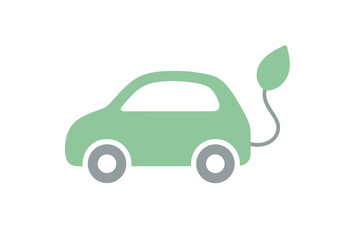  Vector Illustration of Eco-Friendly Electric Car with Leaf Cable