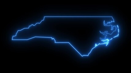 map  of North Carolina city with a blue glowing neon effect glowing neon South Carolina city in the united states Map Animation.
