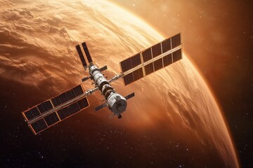 Wall Mural - space station orbits against the backdrop of a distant celestial body in the cosmos, the space stati