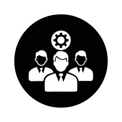 Management Team Structure with Central Gear and Teamwork in Black Circle