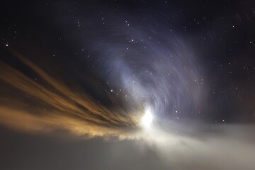 Wall Mural - zooming through a vast expanse of space toward a distant spiral galaxy in the night sky, zooming thr