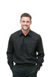 © Luminara - Professional man smiling in black outfit portrait isolated on transparent background