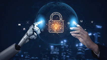 Wall Mural - ai enhances digital security by detecting threats, securing sensitive data, managing access, and pro