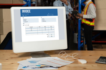 Wall Mural - invoice on computer screen from accounting application. computer program for financial and budget of
