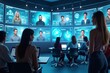 © Сергей Белый - Gorgeous individuals participating in a cutting-edge holographic virtual conference complete with AI coaching and interactive virtual displays.