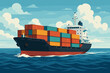 © Madeline - Large cargo container ship transporting freight on the ocean. Vector cartoon illustration for global trade, maritime shipping, import, export, delivery, and logistics business.