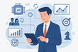 © Pat - Businessman using a digital tablet for business network connection and data analysis. Concept of AI technology, teamwork, data exchange, investment analysis, security, and strategy.