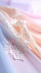 Poster - delicate white lace on flowing pastel fabrics creating an elegant backdrop