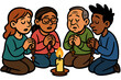 © Art Fusion - Diverse group praying with rosary beads around candle vector icon isolated illustration