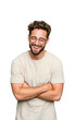 © Nadya - Joyful man laughing with arms crossed portrait isolated on transparent background