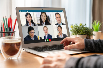 Wall Mural - business people on video conference for modish virtual group meeting of corprate business office wor