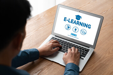 Wall Mural - e-learning website with modish sofware for student to study online on the internet network