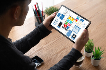 Wall Mural - ux ui design process for modish mobile application and website . creative prototype of wireframe for