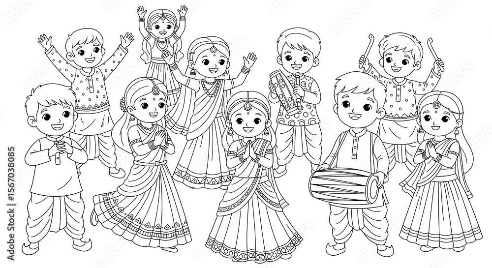 Happy indian children celebrating together wearing traditional clothing ...
