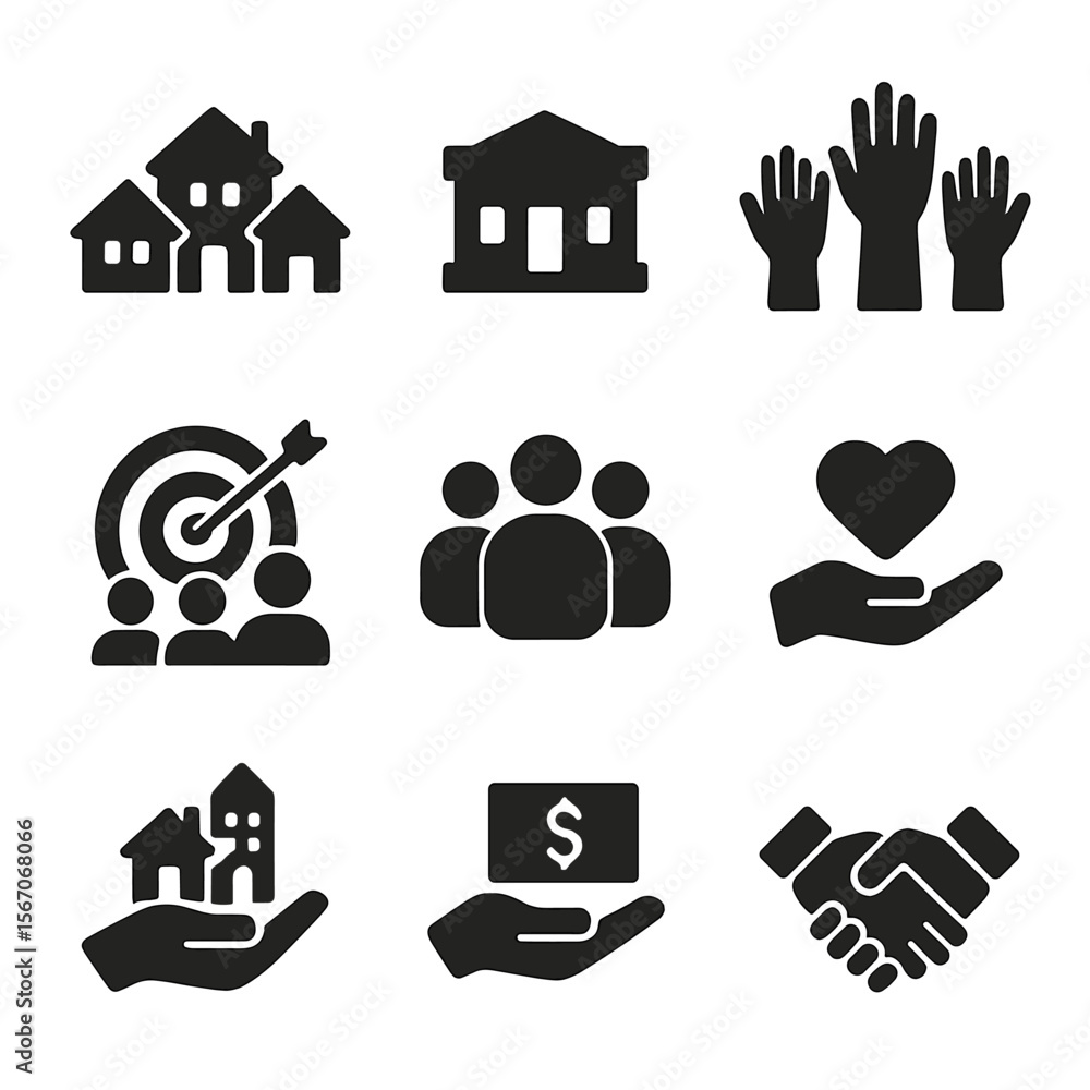 Community Icon Set. Solid, filled icon set of community foundations ...