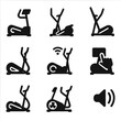 © Coosh448 - Elliptical Machine Icons. Solid, filled icon set of elliptical machine brands and models: digital display, compact design,