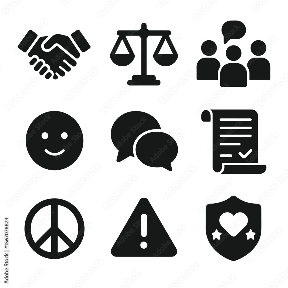 Conflict Resolution Icons. Solid, filled icons set of conflict ...