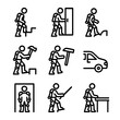 © Coosh448 - Exoskeleton Interaction Icons. Solid, filled icon set of Environmental interaction with exoskeletons: stairs navigation, door