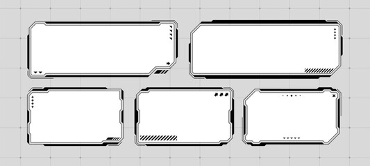 Wall Mural - collection of five hud text box frames blank white with geometric shapes. modern ui element for cybe