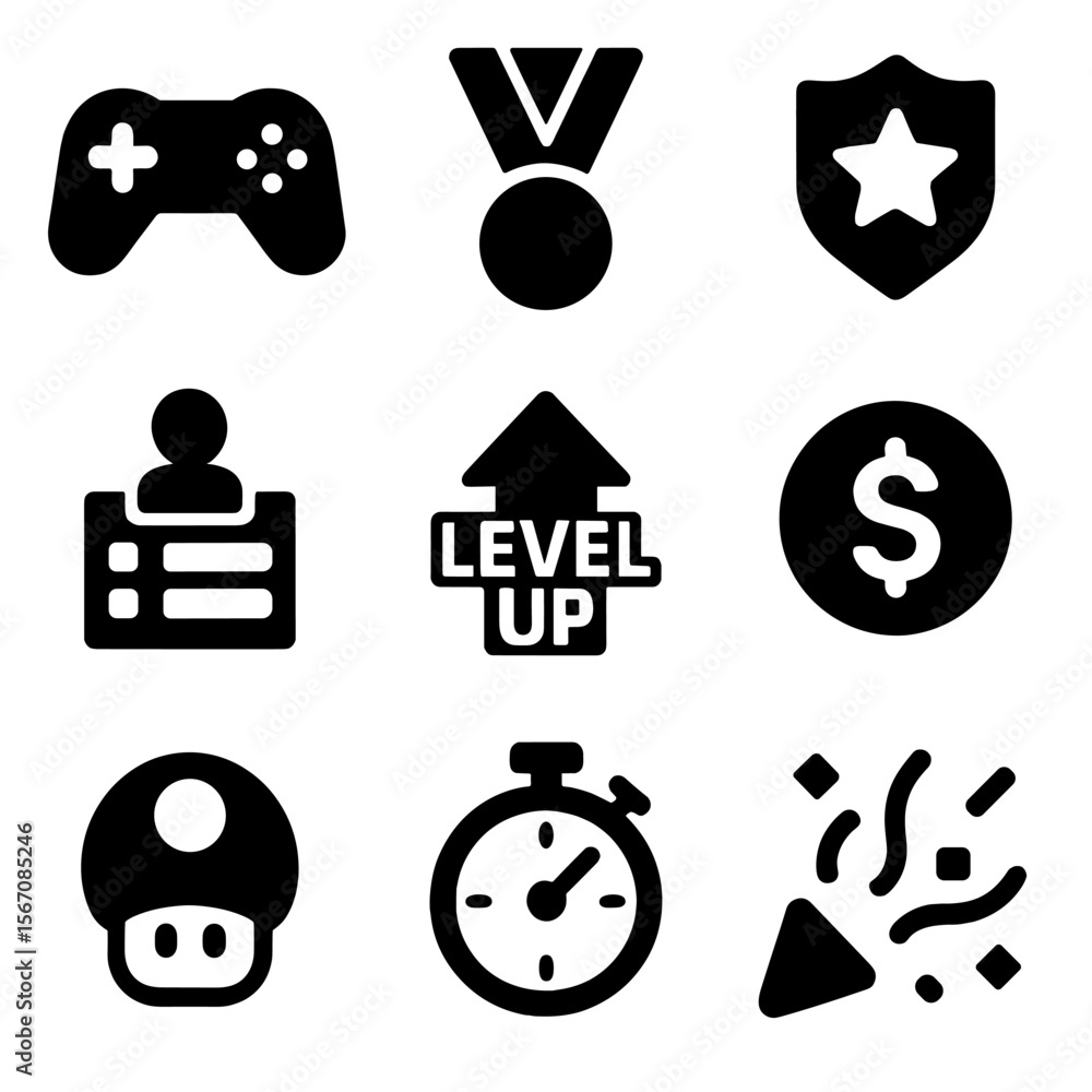 Gamified Learning Icons. Solid, filled icon set of gamified learning ...
