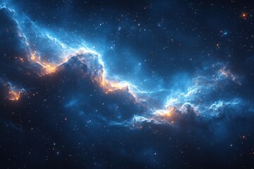 Wall Mural - Starry sky with a cluster of stars and a bright blue cloud