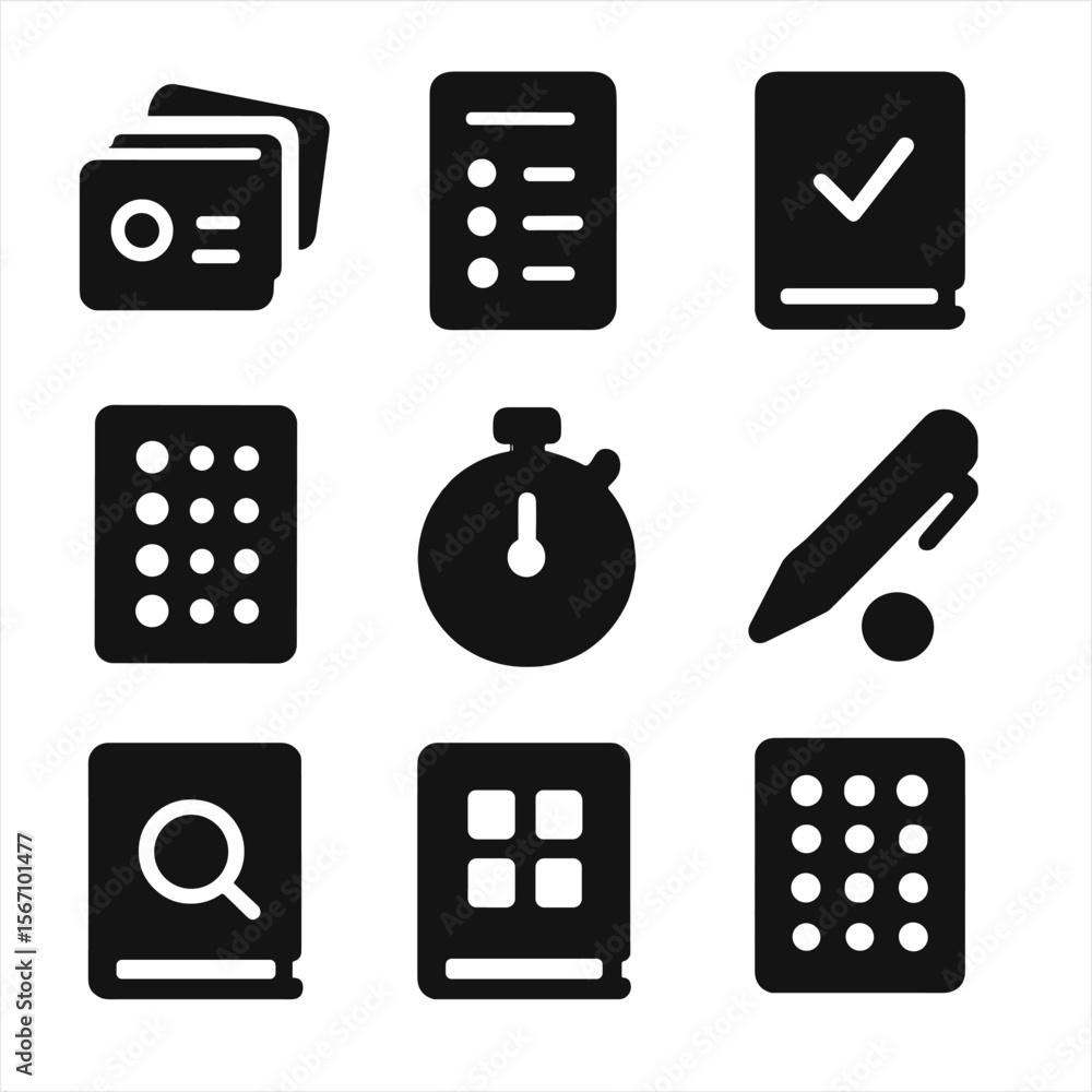 Test Prep Icons. Solid, filled icon set of test prep materials ...