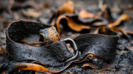 Wall Mural - close-up of worn leather straps on weathered surface in nature