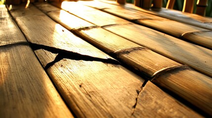 Wall Mural - Cracked Bamboo Surface in Warm Light During Sunset