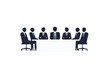 © A2Z AI  - Meeting room with group of people discussing business strategy. Black silhouette of managers in suits sitting around table. Conference, seminar, boardroom concept.