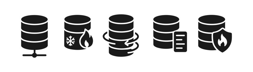 Wall Mural - Database technology solid icon set: security, cloud, protection, and shield icons